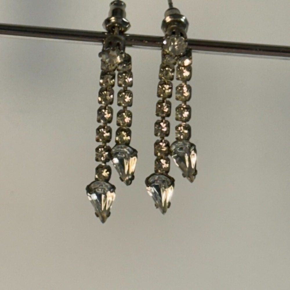 Vintage Earrings Rhinestone Pierced Sparkly Retro Mid‎ Century Glam Jewelry